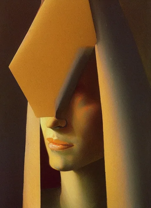Prompt: woman portrait with a paper bag over the head Edward Hopper and James Gilleard, Zdzislaw Beksinski, highly detailed