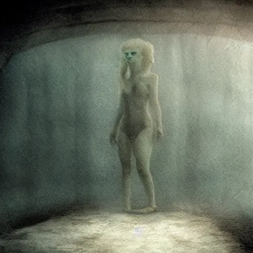 Image similar to sea monster about to eat pov underwater, pale skin, dark, foggy water, dramatic,'silent hill ', big eyes, terrifying, horrific, non - human cinematic