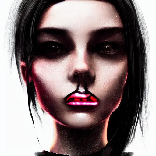 Image similar to headshot digital artwork of cyberpunk woman wearing thick black choker around neck, collar on neck, realistic, artstation cyberpunk art, cyberpunk style, neon,