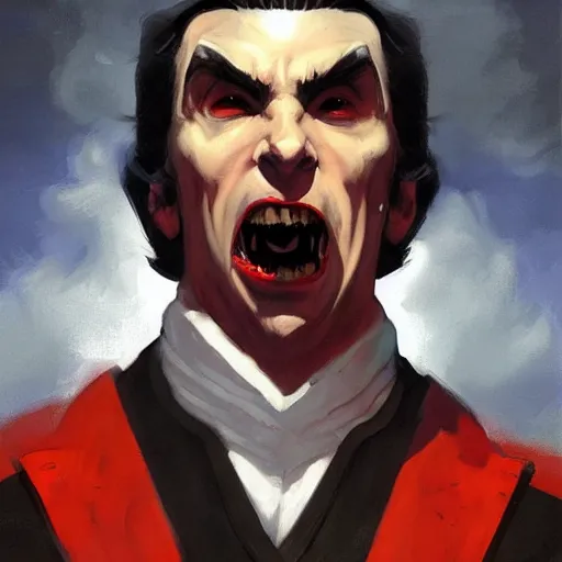 Image similar to greg manchess painting of dracula as an overwatch character, profile picture, matte painting, bold shapes, hard edges, street art, trending on artstation, by huang guangjian and gil elvgren and sachin teng