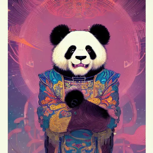 Image similar to a beautiful hyperdetailed character design 4 k wallpaper illustration of a cute panda with a chinese lion dance head victo ngai cyberpunk style, from china, style of studio ghibli, makoto shinkai, raphael lacoste, louis comfort tiffany, artgerm, james jean, ross tran, chinese style