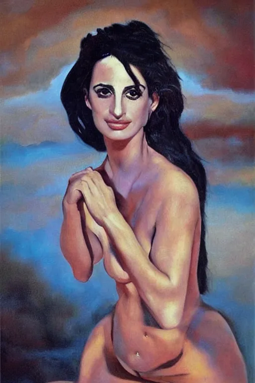 Prompt: oil painting, portrait of penelope cruz, artwork by salvador dali