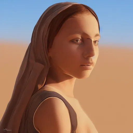 Image similar to a detailed portrait of a girl in the desert, art illustration, incredibly highly detailed and realistic, 8 k, sharp focus