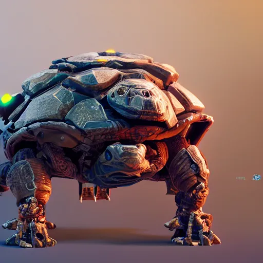 Prompt: a robotic tortoise from Horizon Zero Dawn, trending on Artstation, 4k HD