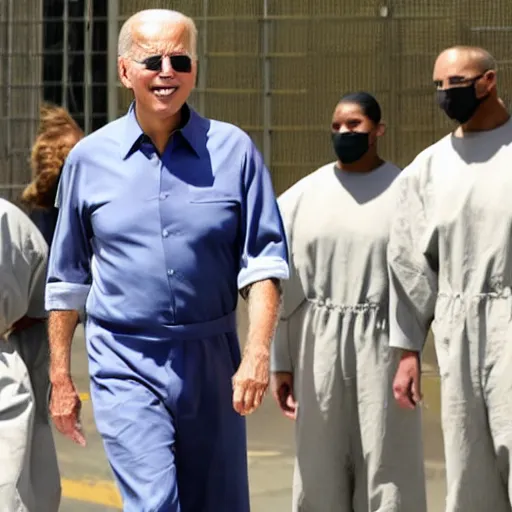 Image similar to Joe Biden in a prison jumpsuit in prison