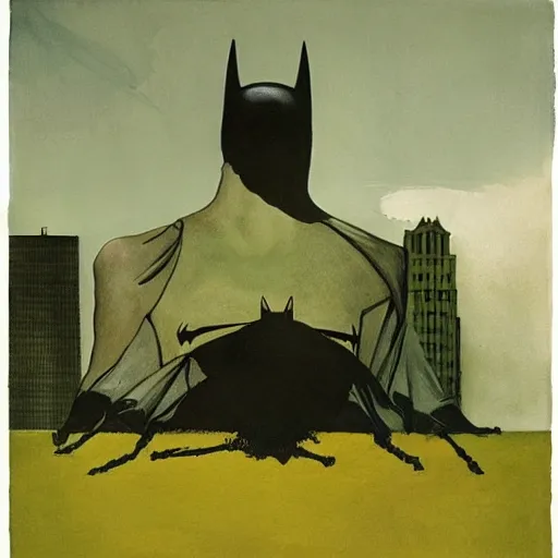 Image similar to Andrew Wyeth artwork, Batman in the city