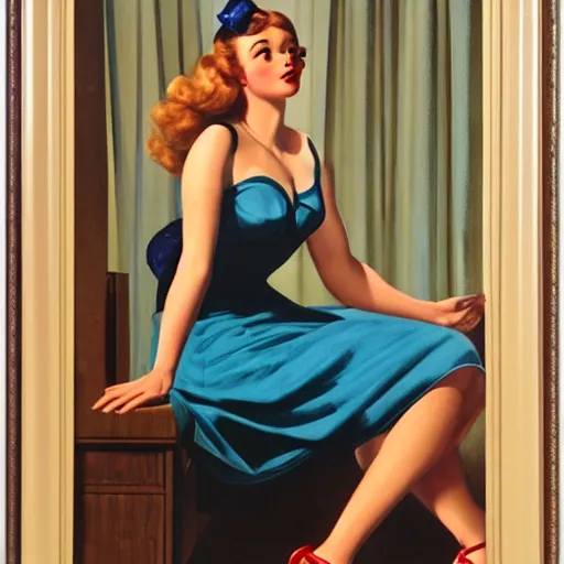 Prompt: woman, building, by gil elvgren, olivia