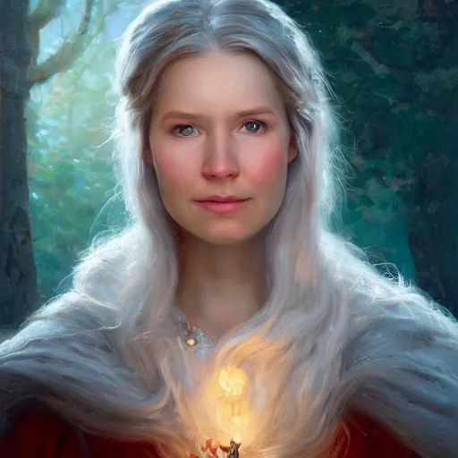 Image similar to portrait of a norwegian woman ( 3 5 ) from norway in 2 0 2 1, an oil painting by ross tran and thomas kincade