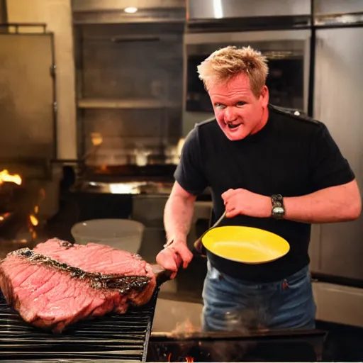 Image similar to Camcorder footage of Gordon Ramsey grilling a steak in the background, In the Backrooms (found footage)