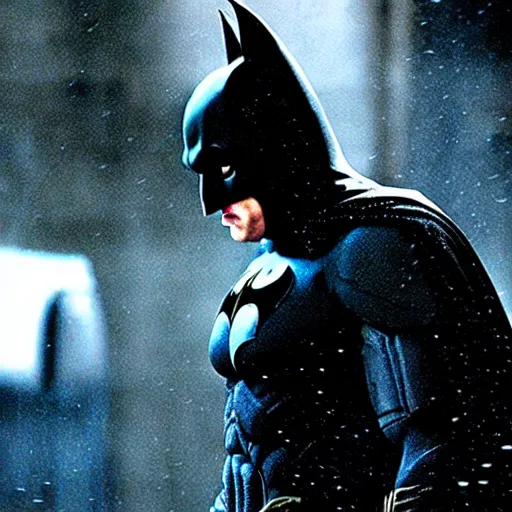 Image similar to batman having a cold shower, in the film, the dark knight, christopher nolan