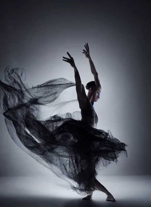 Image similar to a Photorealistic dramatic hyperrealistic render of a beautiful Female smoke dancer by Ken Brower and Deborah Ory of NYC Dance project,Lois Greenfield,Flowing cloth and smoke,Beautiful dynamic dramatic dark moody lighting,volumetric,shadows,cinematic atmosphere,Octane render,8K