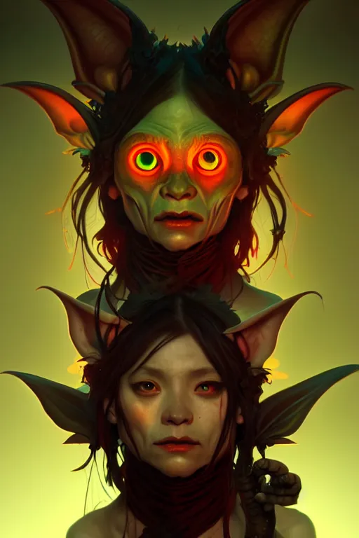 Image similar to beautiful goblin with glowing eyes, highly detailed, digital painting, artstation, sharp focus, illustration, art by tan zi and ayanamikodon and alphonse mucha and wlop