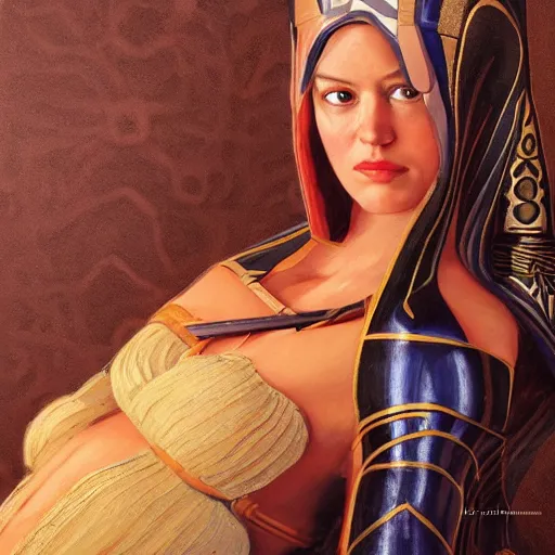 Image similar to beautiful_golden_portrait_of_ahsoka tano clone wars girl figure Grand Odalisque_intricate_oil_paintingby Jo hn_William_Godward_by_Anna_Dittman_by J-H 768-C2.0