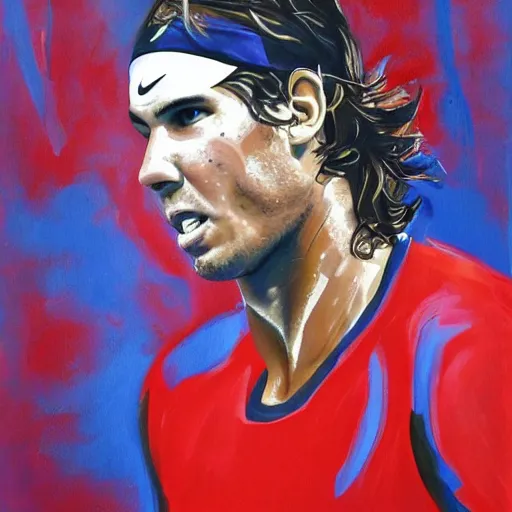 Prompt: a painting of tennis player nadal