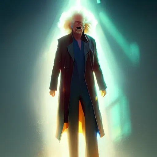 Image similar to elon musk / doc brown, disney animation, sharp, illustration, sharp, fanart, anime key art by greg rutkowski, bloom, dramatic lighting sharp focus, cinematic, artbook, smooth, centered