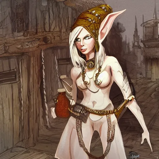 Prompt: character concept art of a wood elf pimp in a bustling fantasy city