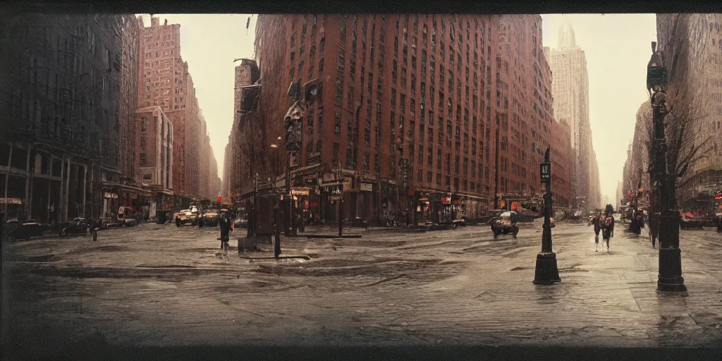 Image similar to detailed medium format photo, polaroid still from tarkovsky movie, a new york street scene, haze, high production value, intricate details, 8 k resolution, hyperrealistic, hdr, photorealistic, high definition, tehnicolor, award - winning photography, masterpiece, amazing colors