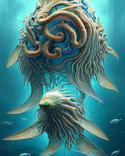 Prompt: a hyper - detailed 3 d render of aquatic creatures of the cresting waves, surrealism!!!!! surreal concept art, lifelike, photorealistic, digital painting, aesthetic, smooth, sharp focus, artstation hd, by greg rutkowski, klimt and nixeu and ian sprigger and wlop and krenz cushart,,