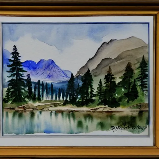 Image similar to watercolour painting of the Rocky Mountains