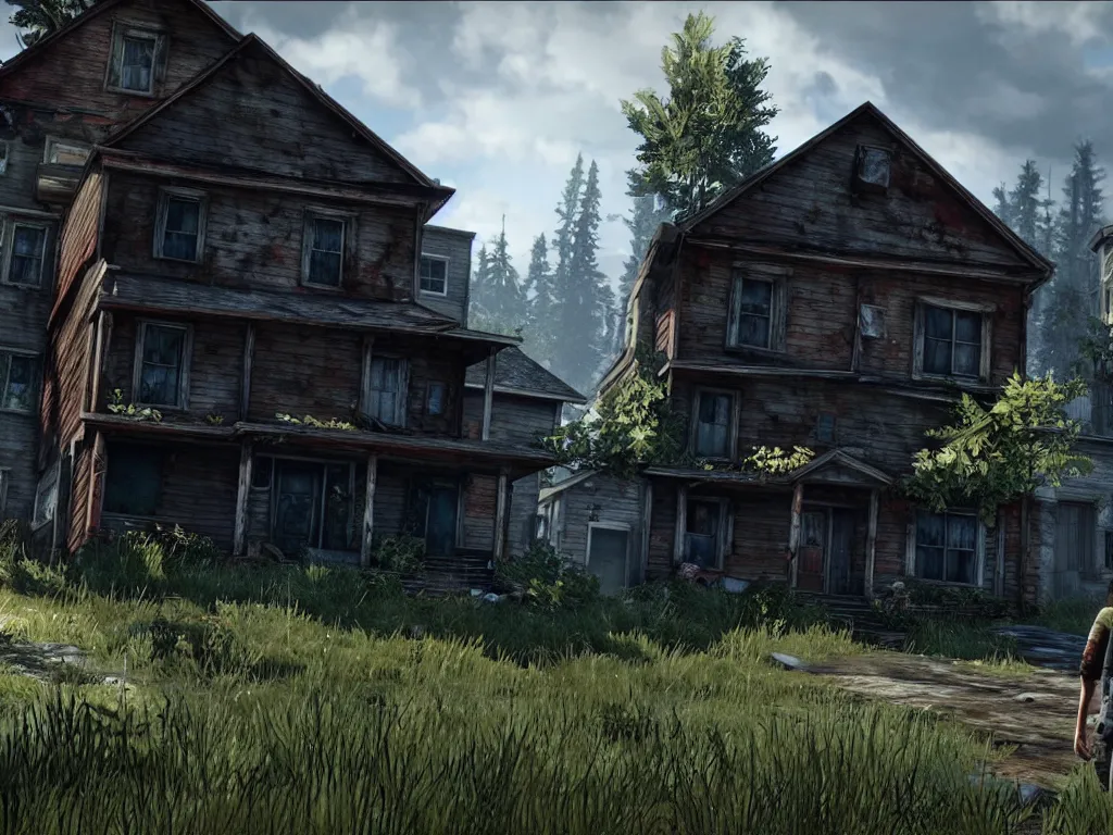 Prompt: a picture of a house, still from the last of us 2