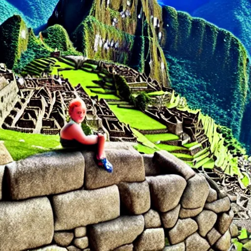 Image similar to Shrek at machu picchu