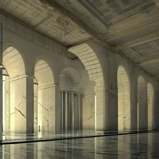 Image similar to the grand magical entrance, marble floors, art by kotaro chiba, volumetric lighting, epic composition