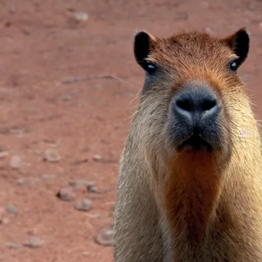 Prompt: a capybara in mars talking to a manager