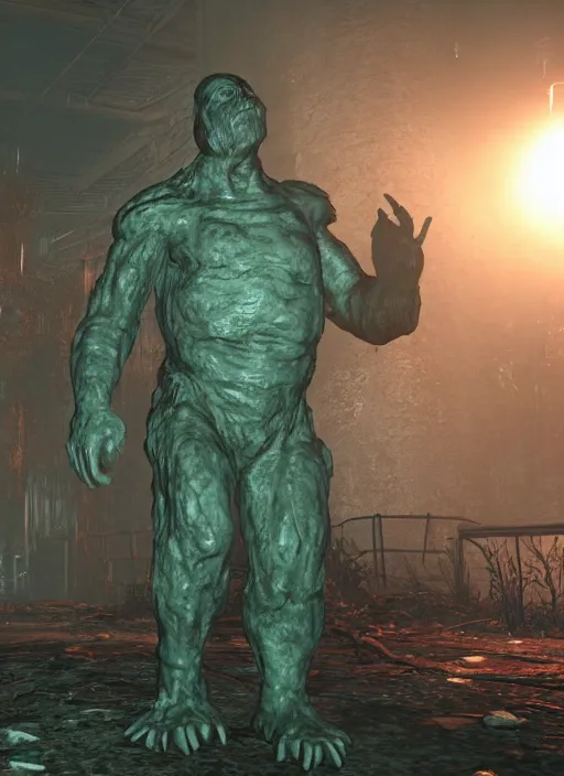 Image similar to Scary disturbing grotesque giant flesh monster in fallout 4