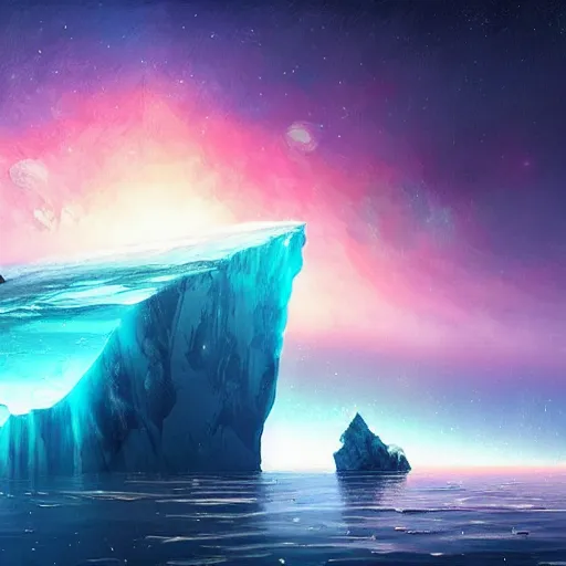 Image similar to an exposed iceberg floating in space with the universe inside, by anato finnstark, by alena aenami, by john harris, by ross tran, by wlop, by andreas rocha