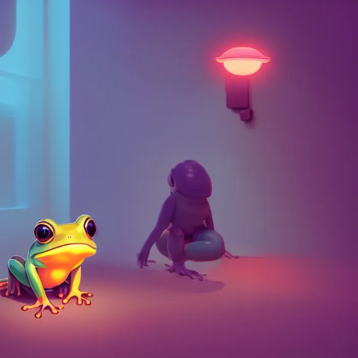 Prompt: subsurface scattering, a cute frog walking throug an art museum, vibrant colors, atey ghailan, delphin enjolras, goro fujita, makoto shinkai, rim light, exquisite lighting, octane render, very coherent, trending on artstation