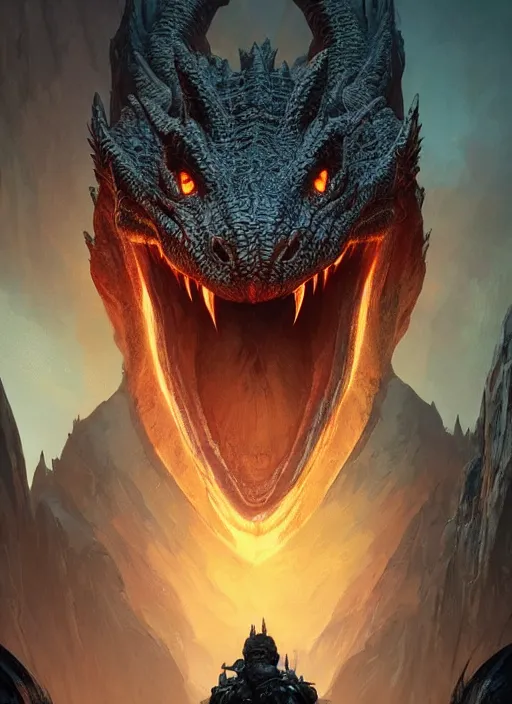 Prompt: portrait, massive dragon head, glowing eyes, bokeh on background, dramatic lighting, cinematic, establishing shot, extremly high detail, foto realistic, cinematic lighting, post processed, concept art, artstation, matte painting, style by eddie mendoza, raphael lacoste, alex ross
