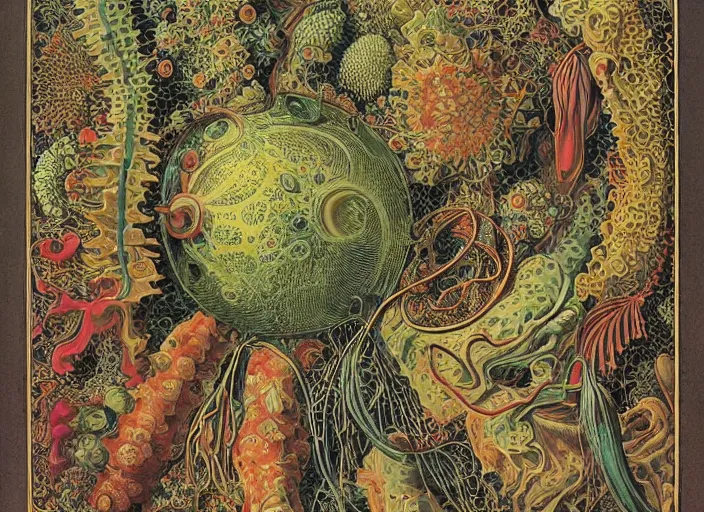 Image similar to the alembic of literary dreams, full colour, 3 d shaded, by ernst haeckel,