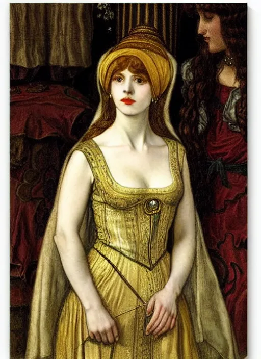 Prompt: portrait of young woman in renaissance dress and renaissance headdress, art by dante gabriel rossetti