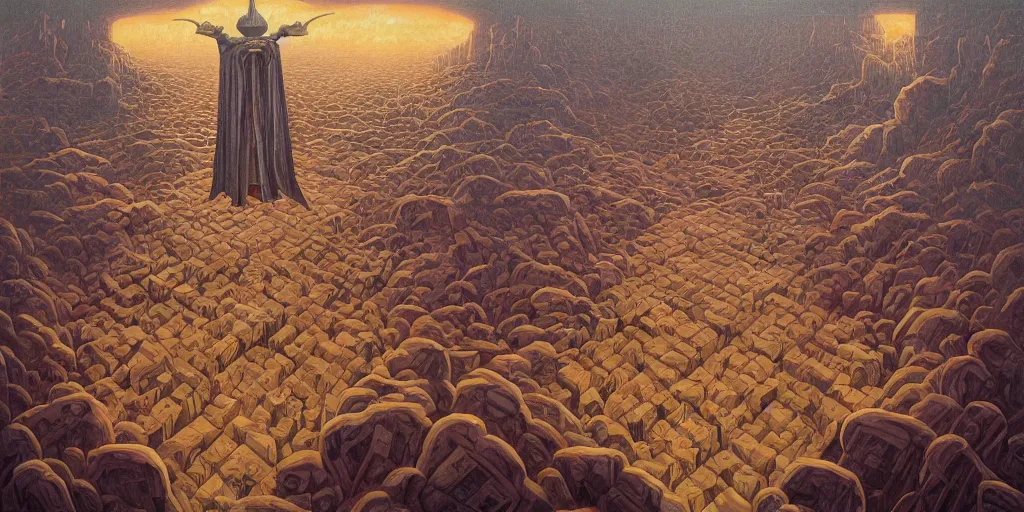 Prompt: rise forth, i summon thee, build me a castle in the sky commanded avantir the wizard. by jeffrey smith, oil on canvas