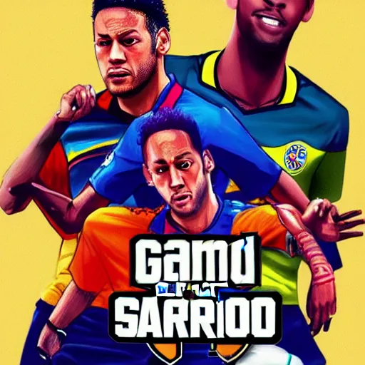 Prompt: Neymar in GTA San Andreas , cover art by Stephen Bliss, artstation, no text