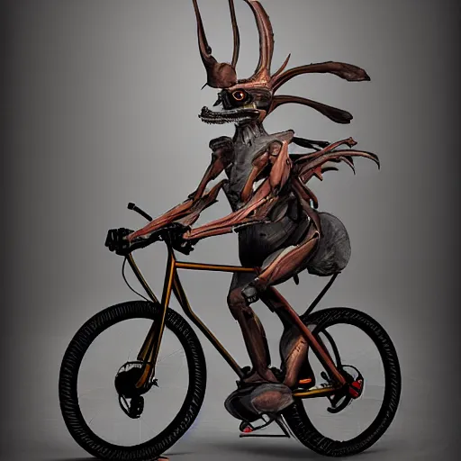 Prompt: humanoid on concept bicycle night artstation unreal