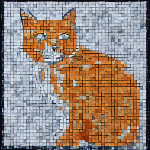 Prompt: a orange white tabby cat in corporate memphis style mosaic