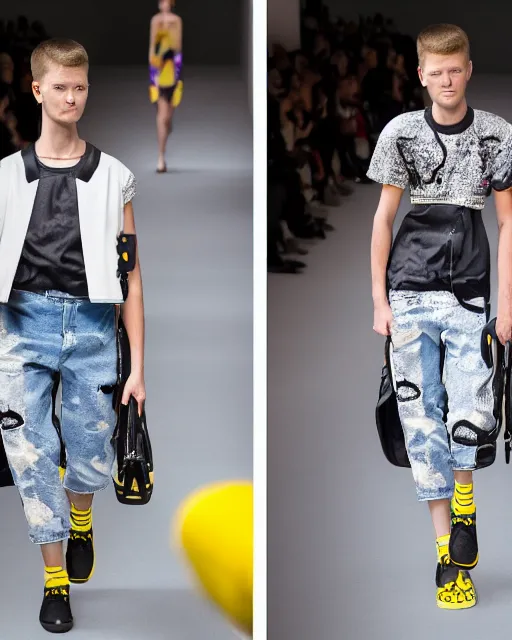 Image similar to hyperrealistic and heavy detailed balenciaga runway show of bart simpson , Leica SL2 50mm, vivid color, high quality, high textured