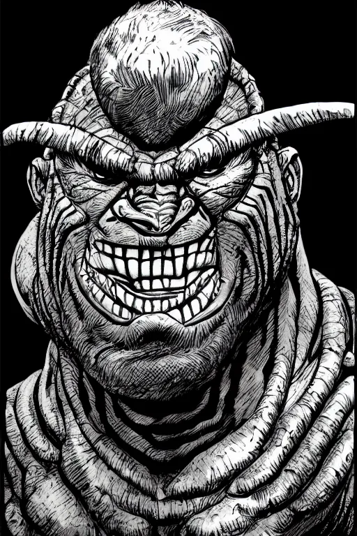 Image similar to hunched ogre with a horn on his head, highly detailed, digital art, sharp focus, trending on art station, kentaro miura manga art style