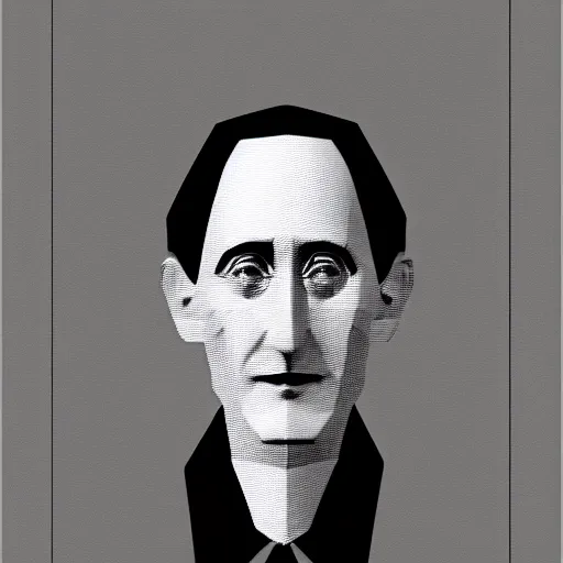 Prompt: low poly mesh model of Marcel Duchamp, vector, wire-frame