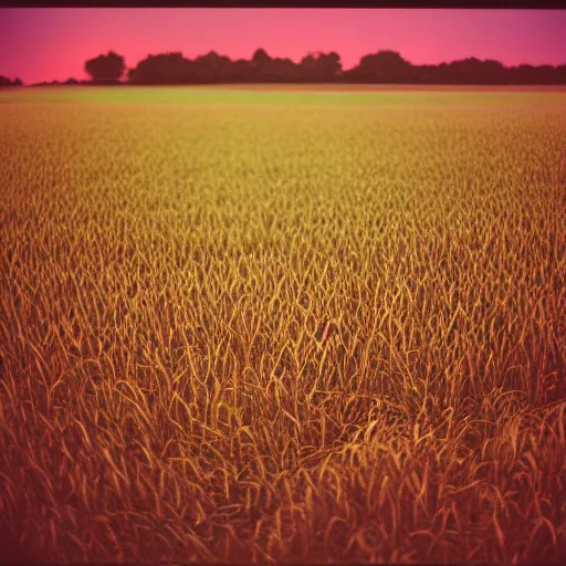 Image similar to photo, cornfield at night, 5 0 mm f / 1. 4, cinestill 8 0 0,