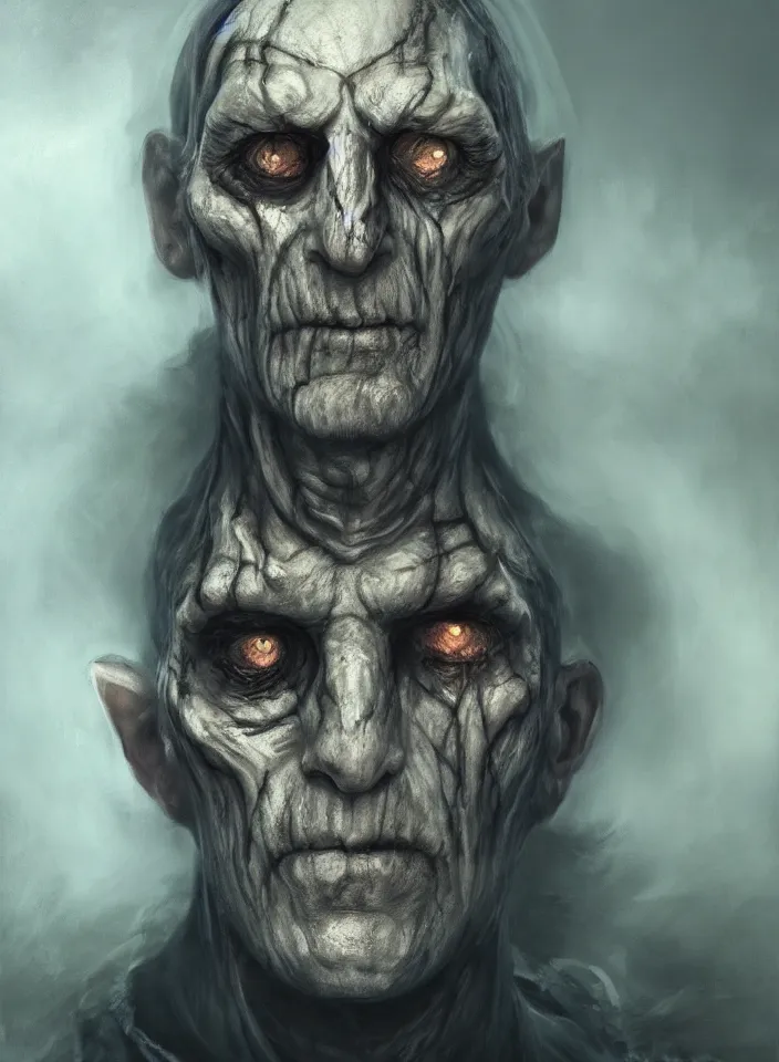 Prompt: a face portrait of a older man as an undead ghost from skyrim, fantasy setting, beautiful face, serene colors, soft lighting, atmospheric, cinematic, moody, in the style of diego koi, gina heyer, luiz escanuela, art by alyssa monk, hyperrealism, rule of thirds, golden ratio, oil on canvas, 8 k