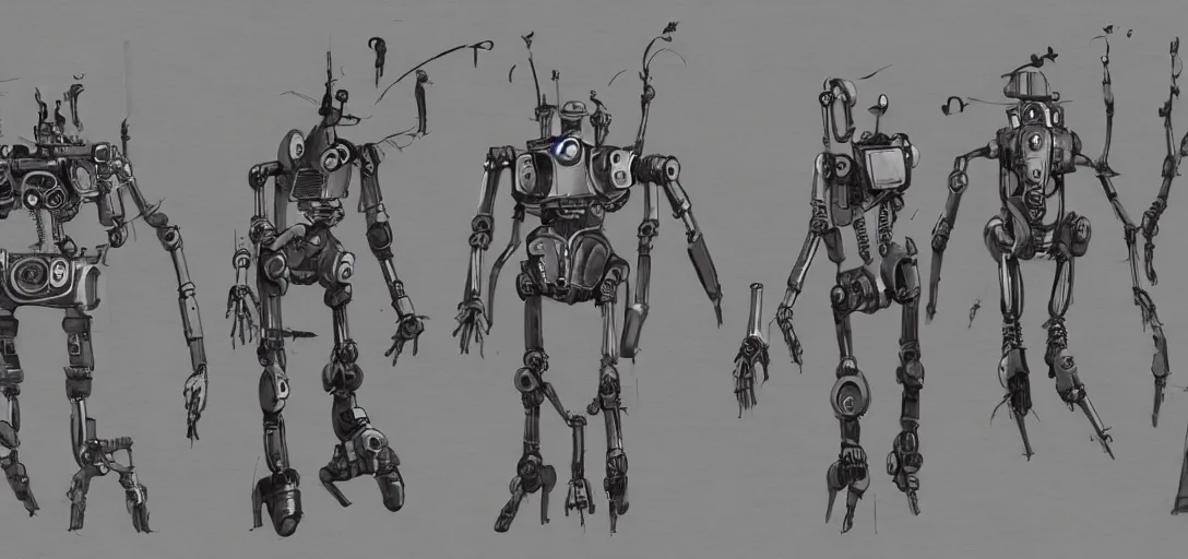 Prompt: Concept art of Robots from Fallout 4