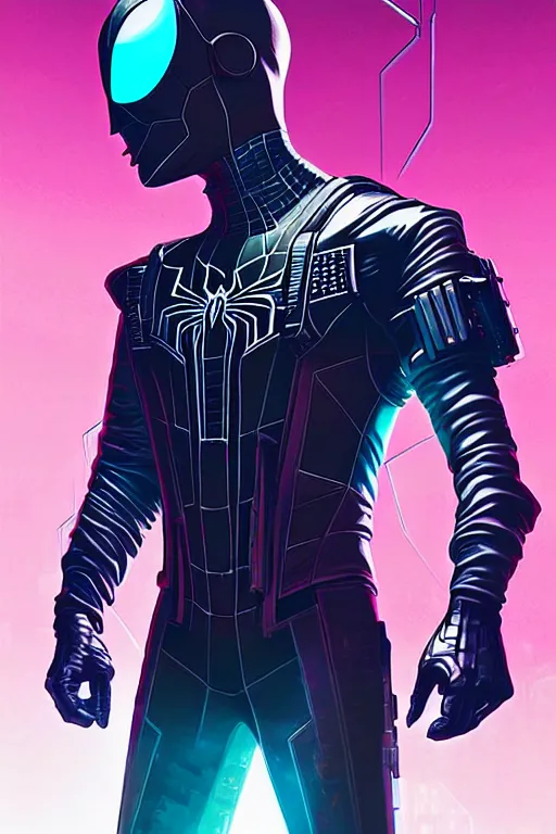 Prompt: futuristic portrait art of an armored cyberpunk spiderman mixed with batman, futuristic style spiderman x batmam, cyberpunk, artwork by josan gonzalez, game screenshot from cyberpunk 2 0 7 7