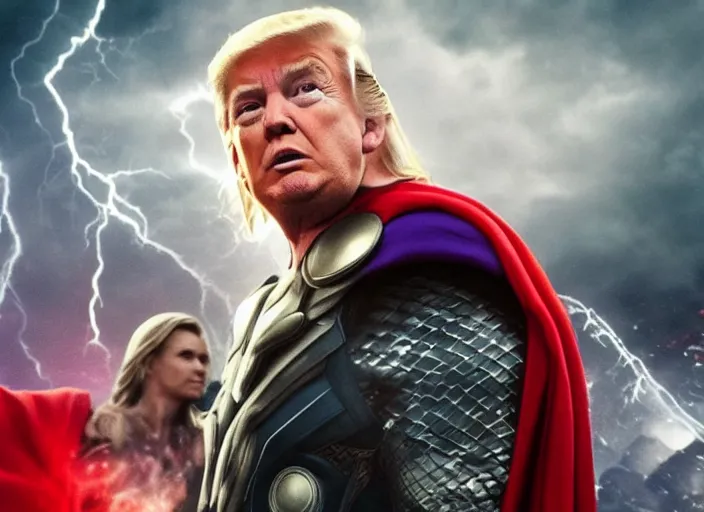 Image similar to cinematic still, donald trump as thor, avengers endgame ( 2 0 1 9 )