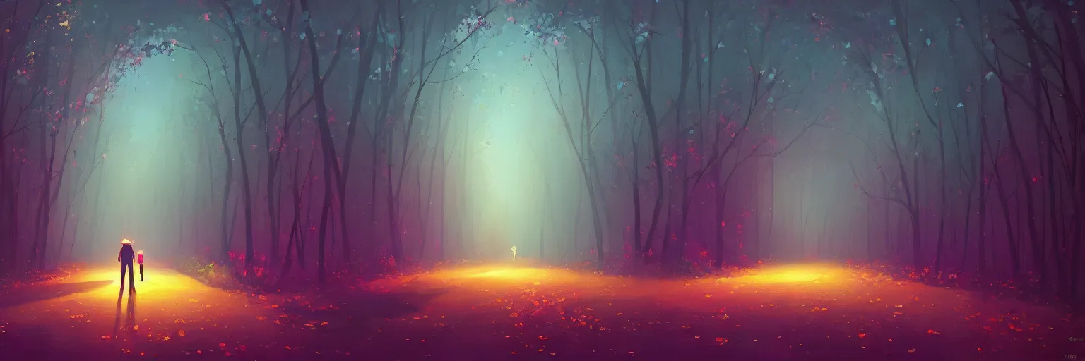 Prompt: colorful sylvain sarrailh illustration of a dark night view down an empty forest tunnel, brightly illuminated by rays of moon, wildflowers, artstation, by peter chan