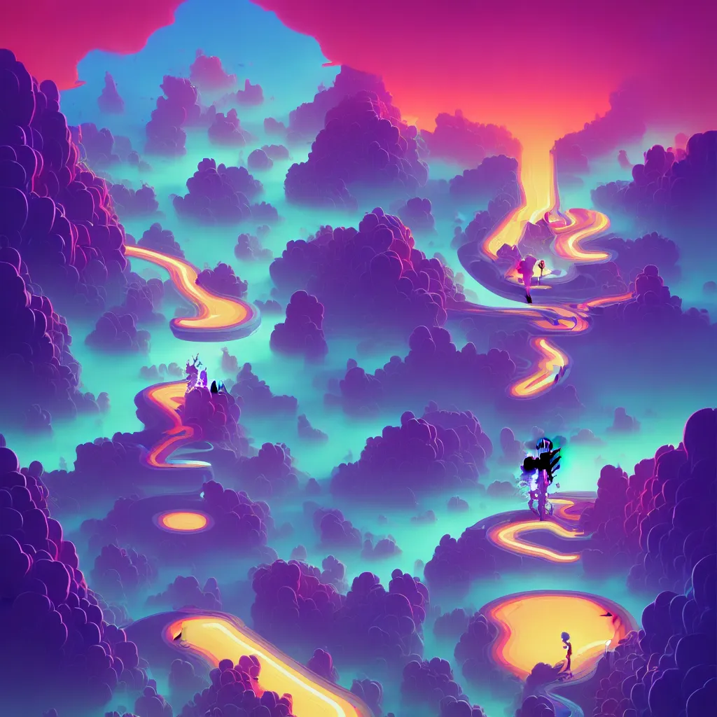 Image similar to a micro-service deployed to a datacenter, road, connector, defence, wall, cloud, security, cyber, attack vector, trending on Artstation, painting by Jules Julien, Leslie David and Lisa Frank and Peter Mohrbacher and Alena Aenami and Dave LaChapelle muted colors with minimalism