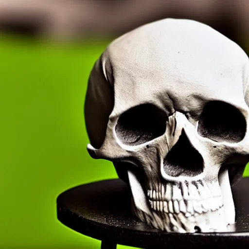 Image similar to skull on a table, XF IQ4, 150MP, 50mm, f/1.4, ISO 200, 1/160s, natural light, Adobe Photoshop, Adobe Lightroom, DxO Photolab, polarizing filter, Sense of Depth, AI enhanced, HDR