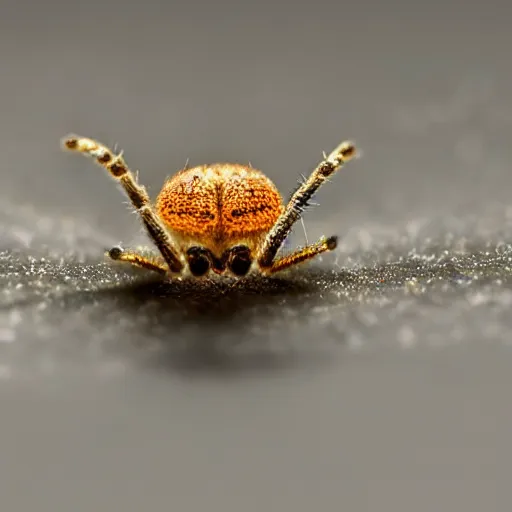 Image similar to a micro photo of spider with a hat, amazing lighting, hyper realistic