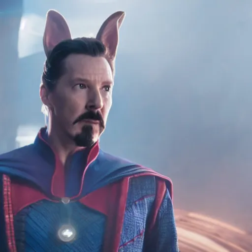 Image similar to Film still of a rabbit as Dr. Strange in avengers endgame, 4k